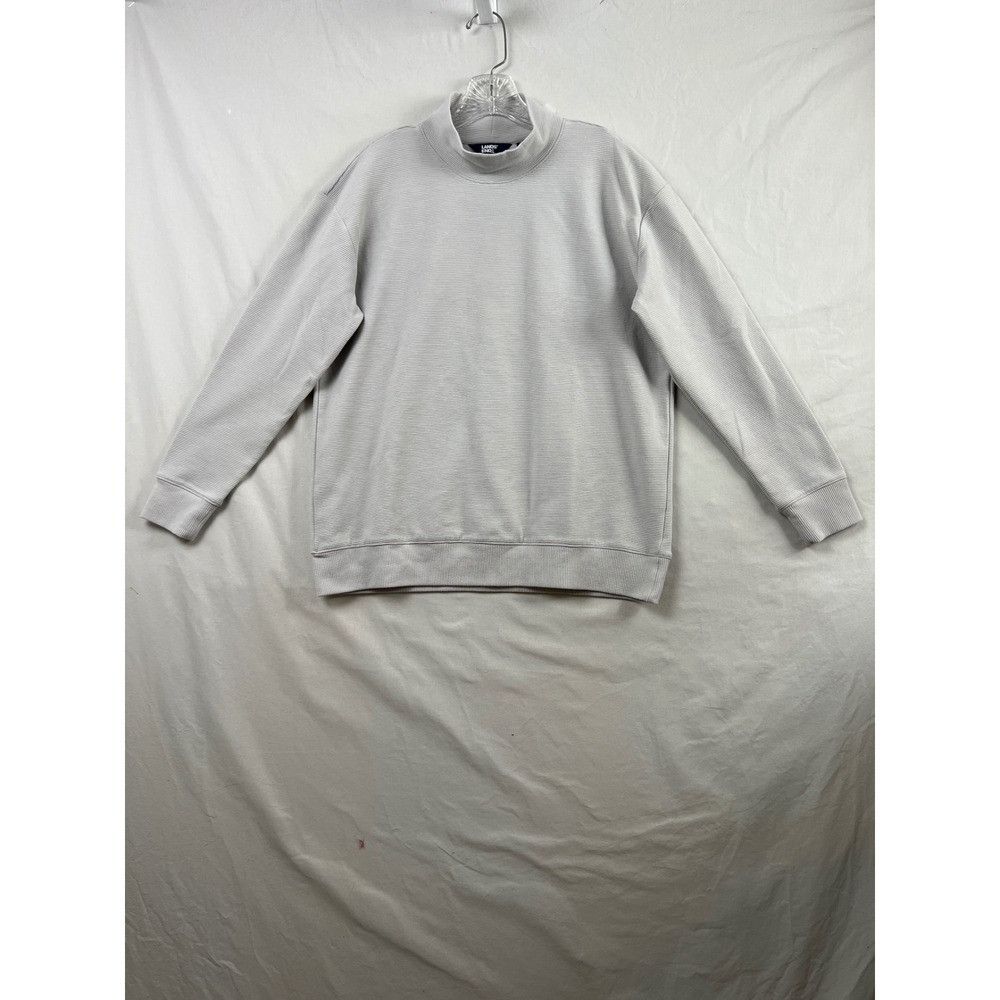 Lands End Mock Neck Sweatshirt Womens M 10-12 Light Gray Ribbed Texture Cotton